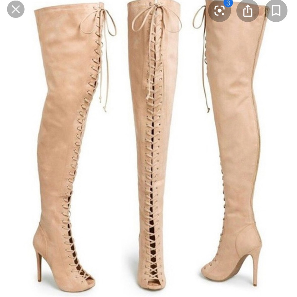 Zigi girl lace up tan thigh high boots